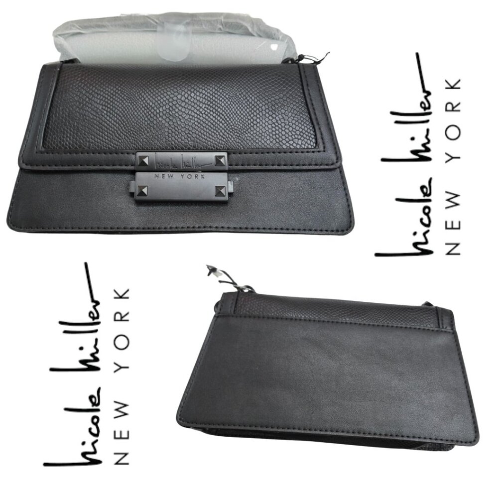 NWT - Nicole Miller Black Vegan Leather Satchel Purse